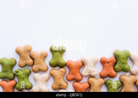 flat lay of bone shaped cookies isolated on white Stock Photo