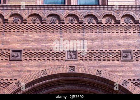 detail of brickwork, The Boji Tower, also known as the Michigan National Bank Building, Lansing, Michigan, USA Stock Photo