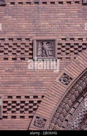 detail of brickwork, The Boji Tower, also known as the Michigan National Bank Building, Lansing, Michigan, USA Stock Photo