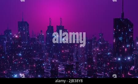 Neon Futuristic City Space Age Banner Background 3d Illustration Stock Photo