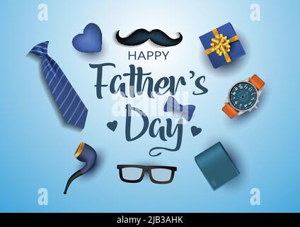 happy fathers day Son sitting on his dad shoulders and hands holding balloon. celebration concept. vector illustration design Stock Vector