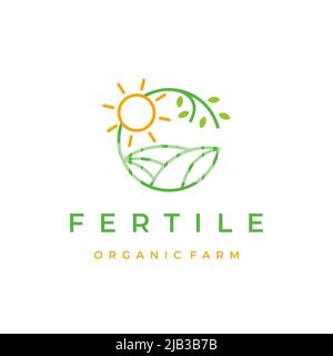 Line art Green Nature Farm Agriculture Logo Design Vector Illustration ...