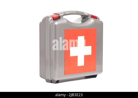 First aid kit with cross emblem isolated on a white background Stock Photo