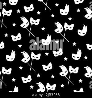 Masquerade masks, black and white seamless pattern Stock Vector