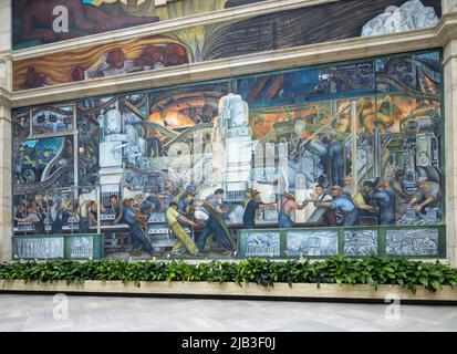 north wall, The Detroit Industry Murals (1932–1933),  frescoes by Diego Rivera, depicting industry at the Ford Motor Company and in Detroit, US Stock Photo