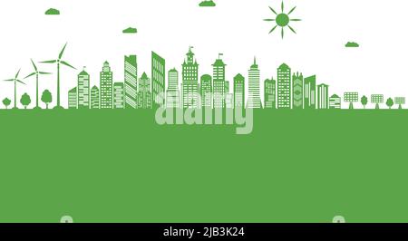 Cityscape with alternative energy sources illustration Stock Vector ...