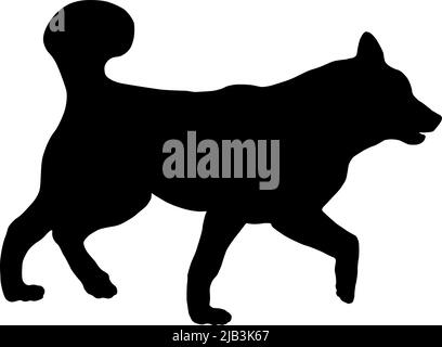 Black dog silhouette. Walking siberian husky puppy. Pet animals. Isolated on a white background. Vector illustration. Stock Vector