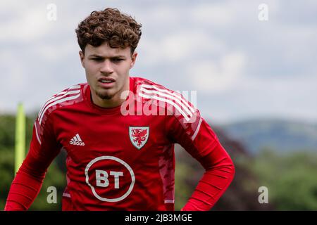 PONTYCLUN, WALES - 02 JUNE 2022: Wales' Joe Rodon during a training session  at the vale resort ahead of the 2022 FIFA World Cup play-off final v  Ukraine at the Cardiff City