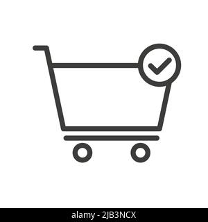 Shopping cart and check mark icon. Symbolic trolley  Stock Vector