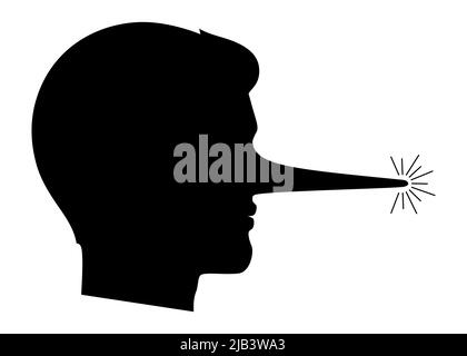Liar man with a long nose, black silhouette concept vector illustration. Stock Vector