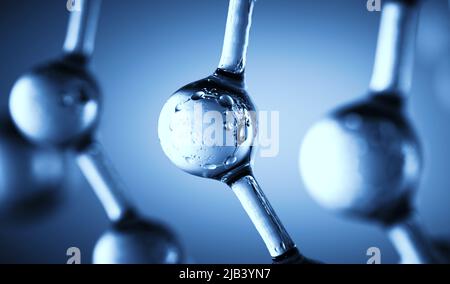Abstract multiple molecules connection float in blue clear background with transparent bubbles inside Stock Photo