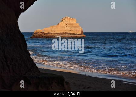 Big seastack in the water-Praia dos Tres Castelos Beach. Portimao-Portugal-291 Stock Photo