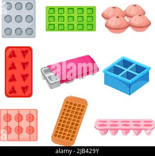 ice cube tray water cartoon icons set vector Stock Vector