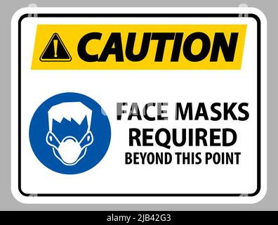 Caution Face Masks Required Beyond This Point Sign Isolate On White Background Stock Vector