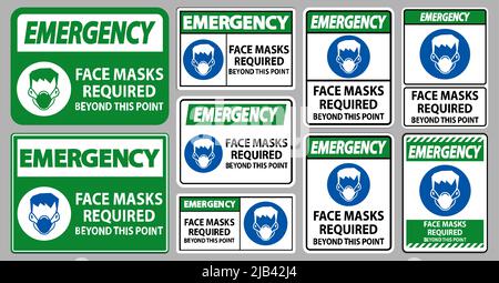 Emergency Face Masks Required Beyond This Point Sign Isolate On White Background Stock Vector