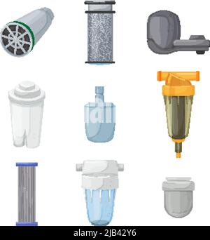 water filter filtration cartoon icons set vector Stock Vector