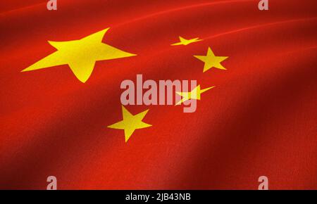 China Flag Wave Close Up. 3d Render Stock Photo