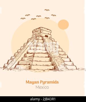 Vector Illustration of ancient Mayan pyramids in the jungle in daytime ...