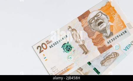 colombian money, twenty thousand pesos on white background Stock Photo