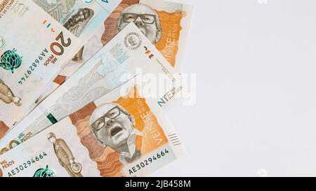 colombian money, twenty thousand pesos on white background Stock Photo