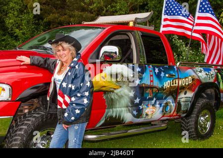 Elaine from Rossendale. American 2004 Custom DODGE automobiles, USA. Americana, US Customised Vehicles - Car Detailing & Wrapping, at the Worden Park Motor Village, Leyland, UK Stock Photo