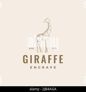 hipster engrave giraffe logo design vector graphic symbol icon illustration creative idea Stock Vector