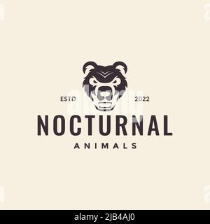 hipster beast head animal night logo design vector graphic symbol icon illustration creative idea Stock Vector