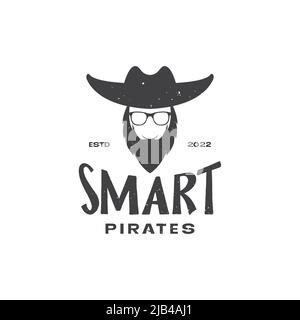 smart pirate with beard vintage logo design vector graphic symbol icon illustration creative idea Stock Vector