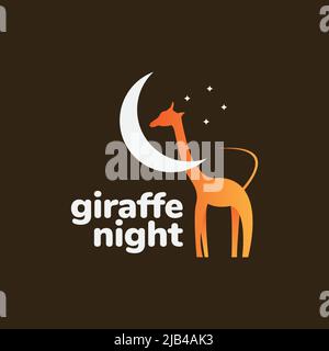 abstract giraffe with crescent logo design vector graphic symbol icon illustration creative idea Stock Vector