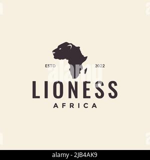 map africa with lioness logo design vector graphic symbol icon illustration creative idea Stock Vector