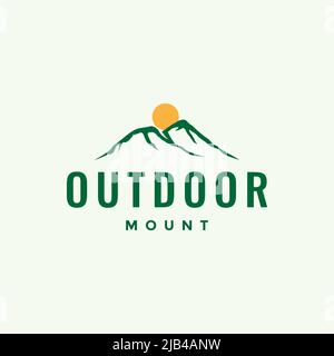 mountains with sunset simple logo design vector graphic symbol icon illustration creative idea Stock Vector