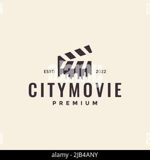 hipster movie film with city logo design vector graphic symbol icon illustration creative idea Stock Vector