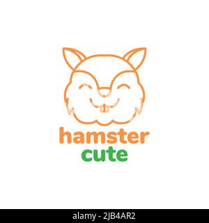 line head smile hamster cute logo design vector graphic symbol icon illustration creative idea Stock Vector