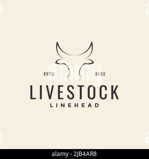 minimalist head cow hipster vintage logo design vector graphic symbol icon illustration creative idea Stock Vector