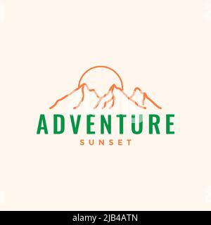 hills or mountains line with simple sunset logo design vector graphic symbol icon illustration creative idea Stock Vector