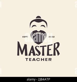 old man beard asian master vintage logo design vector graphic symbol icon illustration creative idea Stock Vector