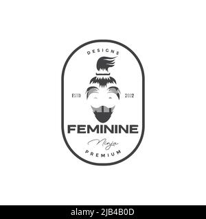 badge women ninja with mask logo design vector graphic symbol icon illustration creative idea Stock Vector