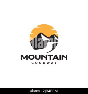 colored vintage mountain with road and sunset logo design vector graphic symbol icon illustration creative idea Stock Vector