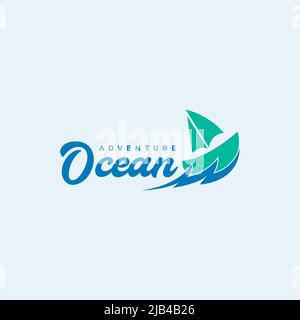 modern simple boat with wave ocean logo design vector graphic symbol icon illustration creative idea Stock Vector