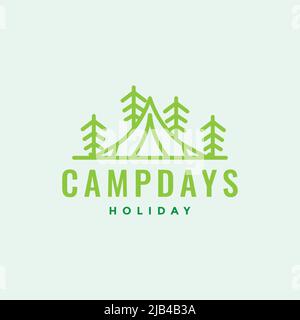 green line camp tent with trees forest logo design vector graphic symbol icon illustration creative idea Stock Vector