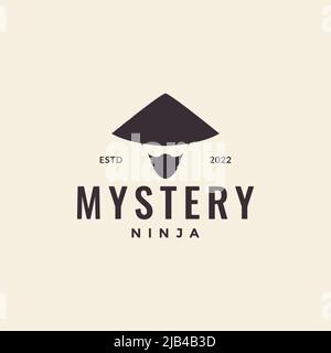 hipster head ninja with hat traditional logo design vector graphic symbol icon illustration creative idea Stock Vector
