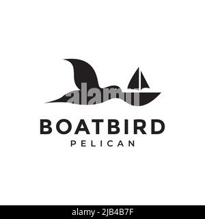 flying pelican with boat logo design vector graphic symbol icon illustration creative idea Stock Vector