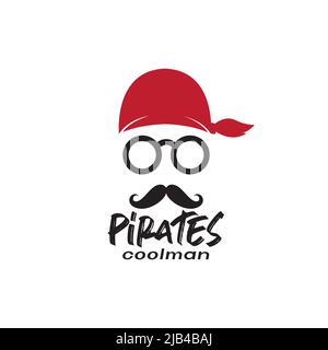 mustache man with headband pirate logo design vector graphic symbol icon illustration creative idea Stock Vector