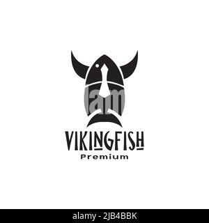 helmet viking with fish logo design vector graphic symbol icon illustration creative idea Stock Vector