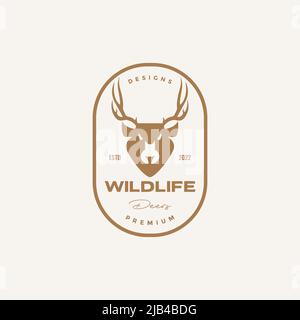 badge vintage with head big deer logo design vector graphic symbol icon illustration creative idea Stock Vector
