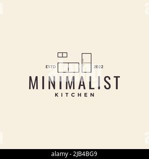 line minimalist kitchen set interior logo design vector graphic symbol icon illustration creative idea Stock Vector