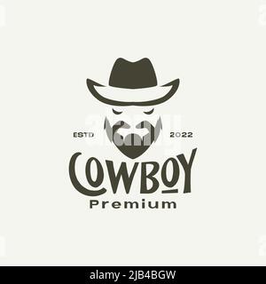 head cow boy with beard vintage logo design vector graphic symbol icon illustration creative idea Stock Vector