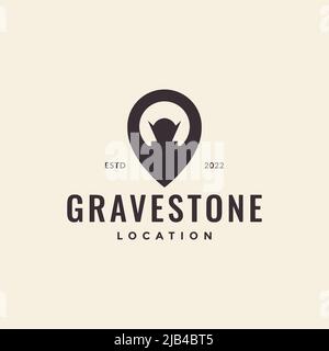 pin map location with grave stone logo design vector graphic symbol icon illustration creative idea Stock Vector