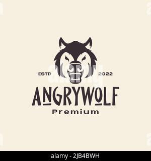 head face wolf angry vintage logo design vector graphic symbol icon illustration creative idea Stock Vector