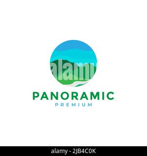 fresh panoramic hill forest river abstract logo design vector graphic symbol icon illustration creative idea Stock Vector